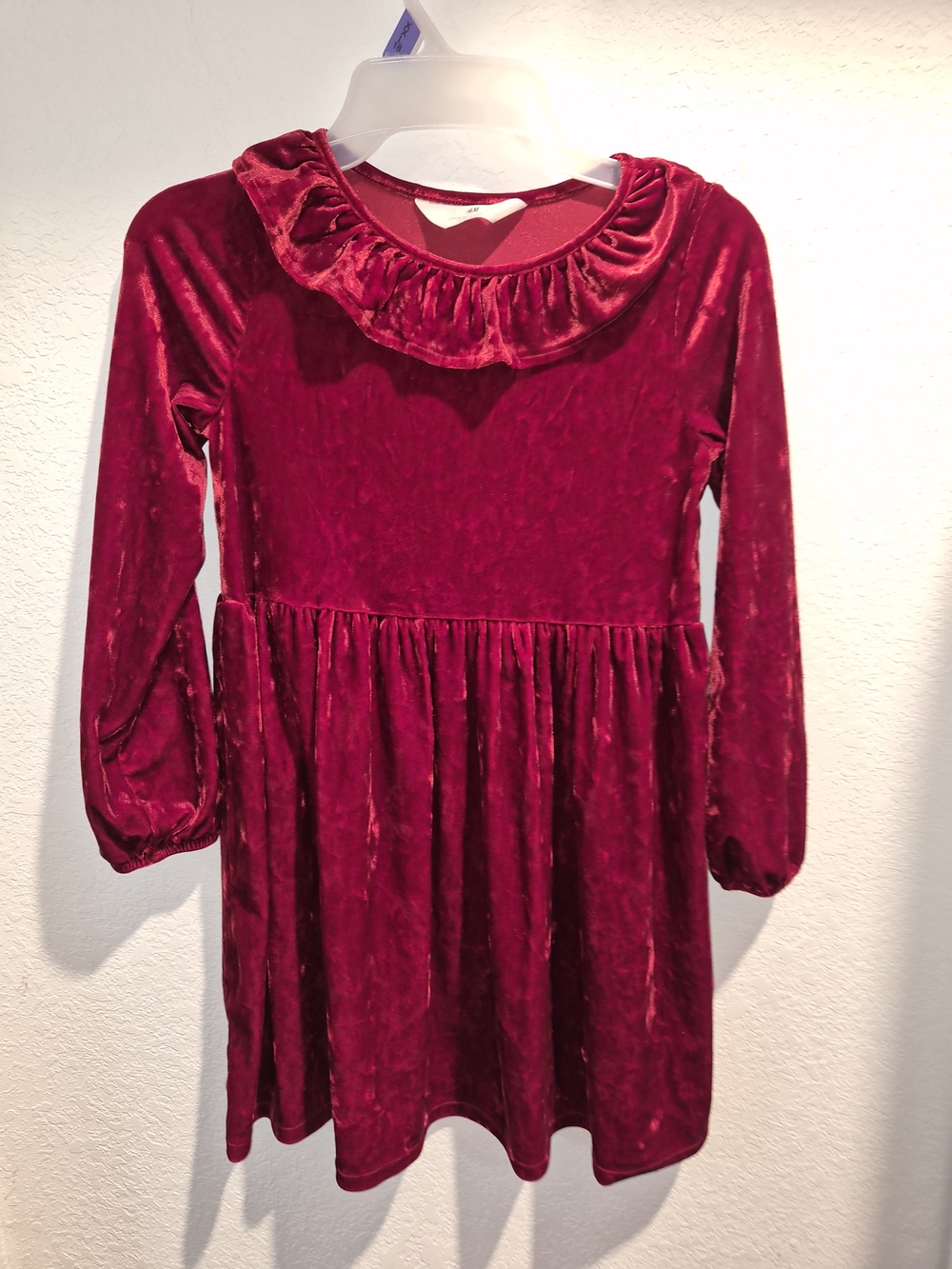 H&M Girls Velvet Ruffle Collar Dress - Burgundy